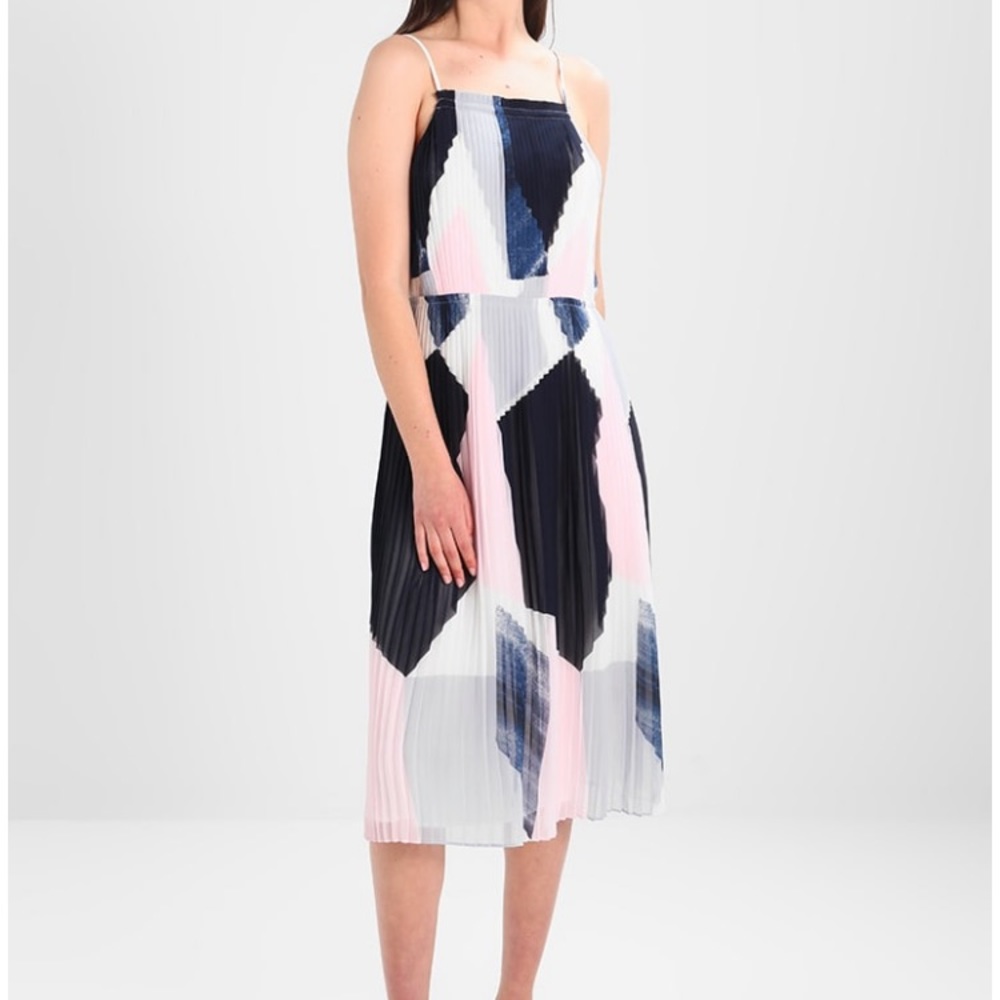 Print pleated fit & flare dress, banana republic